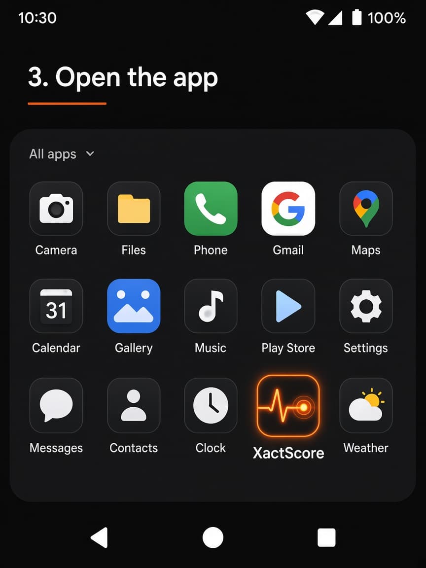 Android home screen showing the XactScore app icon
